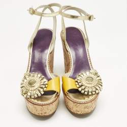 Marc by Marc Jacobs Yellow Leather Wedge Sandals Size 38