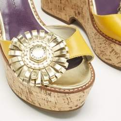 Marc by Marc Jacobs Yellow Leather Wedge Sandals Size 38