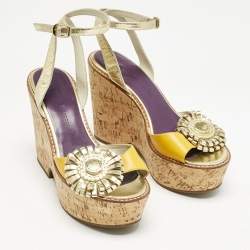Marc by Marc Jacobs Yellow Leather Wedge Sandals Size 38