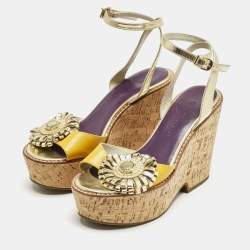 Marc by Marc Jacobs Yellow Leather Wedge Sandals Size 38