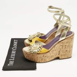 Marc by Marc Jacobs Yellow Leather Wedge Sandals Size 38