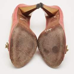 Pre Owned Marc by Marc Jacobs Gold/Red Canvas Bow Peep Toe Pumps Size 37