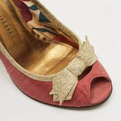 Pre Owned Marc by Marc Jacobs Gold/Red Canvas Bow Peep Toe Pumps Size 37