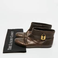 Pre Owned Marc by Marc Jacobs Brown Leather Ankle Length Engineer Buckle Boots Size 38