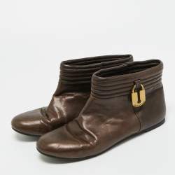 Pre Owned Marc by Marc Jacobs Brown Leather Ankle Length Engineer Buckle Boots Size 38