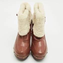 Pre Owned Marc by Marc Jacobs Brown Leather and Shearling Ankle Length Boots Size 37