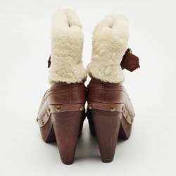 Pre Owned Marc by Marc Jacobs Brown Leather and Shearling Ankle Length Boots Size 37