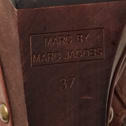 Pre Owned Marc by Marc Jacobs Brown Leather and Shearling Ankle Length Boots Size 37