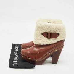 Pre Owned Marc by Marc Jacobs Brown Leather and Shearling Ankle Length Boots Size 37