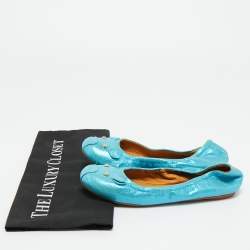 Pre Owned Marc by Marc Jacobs Blue Suede Logo Plaque Scrunch Ballet Flats Size 37