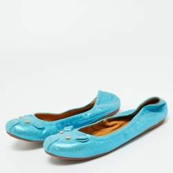 Pre Owned Marc by Marc Jacobs Blue Suede Logo Plaque Scrunch Ballet Flats Size 37