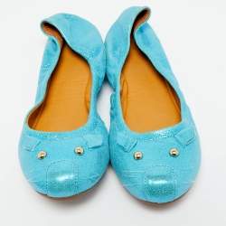 Pre Owned Marc by Marc Jacobs Blue Suede Logo Plaque Scrunch Ballet Flats Size 37