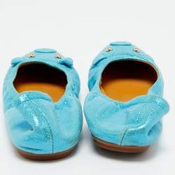 Pre Owned Marc by Marc Jacobs Blue Suede Logo Plaque Scrunch Ballet Flats Size 37