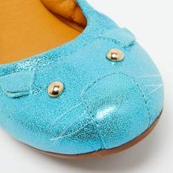 Pre Owned Marc by Marc Jacobs Blue Suede Logo Plaque Scrunch Ballet Flats Size 37