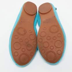 Pre Owned Marc by Marc Jacobs Blue Suede Logo Plaque Scrunch Ballet Flats Size 37