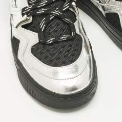 Pre Owned Marc by Marc Jacobs Silver/Black Leather and Fabric High Top Sneakers Size 36