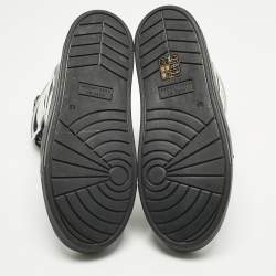 Pre Owned Marc by Marc Jacobs Silver/Black Leather and Fabric High Top Sneakers Size 36