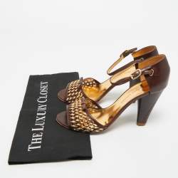 Pre Owned Marc by Marc Jacobs Brown/Gold Leather Bow Ankle Strap Sandals Size 37.5