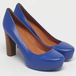 Pre Owned Marc by Marc Jacobs Blue Leather Platform Pumps Size 37