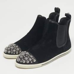 مملوكة مسبقًا Marc by Marc Jacobs Black Suede and leather Studded Graham High Top Sneakers Size 37