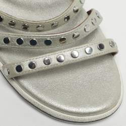 Pre Owned Marc by Marc Jacobs Silver Leather Gena Studded Ankle Strap Flat Sandals Size 36.5
