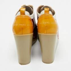 Pre Owned Marc by Marc Jacobs Multicolor Leather and Suede Lace Up Wedge Sneakers Size 37