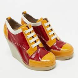 Pre Owned Marc by Marc Jacobs Multicolor Leather and Suede Lace Up Wedge Sneakers Size 37