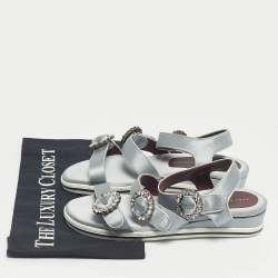 Pre Owned صندل مارك باي مارك جاكوبس سير كاحل مرصع كريستال ساتان رمادي مقاس 36.5