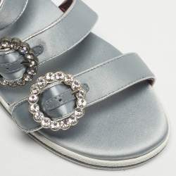 Pre Owned صندل مارك باي مارك جاكوبس سير كاحل مرصع كريستال ساتان رمادي مقاس 36.5