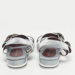 Pre Owned صندل مارك باي مارك جاكوبس سير كاحل مرصع كريستال ساتان رمادي مقاس 36.5