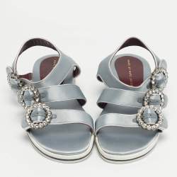 Pre Owned صندل مارك باي مارك جاكوبس سير كاحل مرصع كريستال ساتان رمادي مقاس 36.5