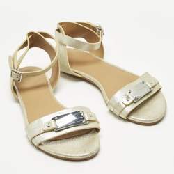 Pre Owned Marc by Marc Jacobs Silver Nubuck Leather Ankle Strap Flats Size 36