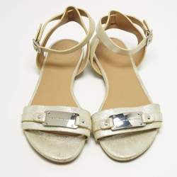 Pre Owned Marc by Marc Jacobs Silver Nubuck Leather Ankle Strap Flats Size 36