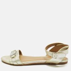 Pre Owned Marc by Marc Jacobs Silver Nubuck Leather Ankle Strap Flats Size 36
