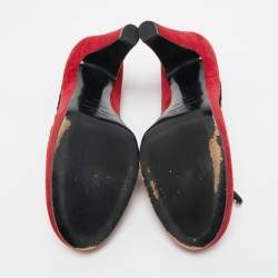 Pre Owned Marc by Marc Jacobs Burgundy/Black Suede Platform Pumps Size 38