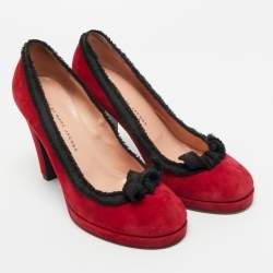 Pre Owned Marc by Marc Jacobs Burgundy/Black Suede Platform Pumps Size 38