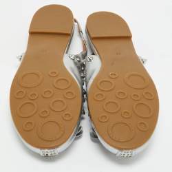 Pre Owned Marc by Marc Jacobs Silver Leather Mouse Slingback Flat Sandals Size 37