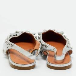 Pre Owned Marc by Marc Jacobs Silver Leather Mouse Slingback Flat Sandals Size 37