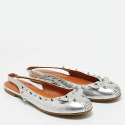 Pre Owned Marc by Marc Jacobs Silver Leather Mouse Slingback Flat Sandals Size 37