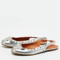 Pre Owned Marc by Marc Jacobs Silver Leather Mouse Slingback Flat Sandals Size 37