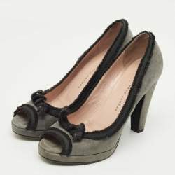 Pre Owned Marc by Marc Jacobs Grey Suede Bow Peep Toe Pumps Size 37
