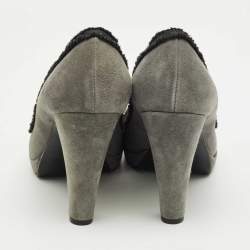 Pre Owned Marc by Marc Jacobs Grey Suede Bow Peep Toe Pumps Size 37