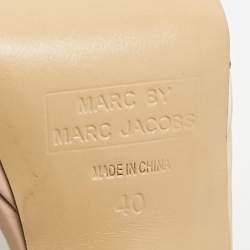 Pre Owned Marc by Marc Jacobs Bow Size 40 Black/Beige Patent Leather Ankle Strap Sandals