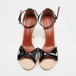 Pre Owned Marc by Marc Jacobs Bow Size 40 Black/Beige Patent Leather Ankle Strap Sandals