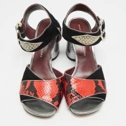 مملوكة مسبقًا Marc by Marc Jacobs Size 37 Multicolor Snakeskin Embossed Leather and Suede Ankle Strap Sandals