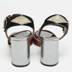 مملوكة مسبقًا Marc by Marc Jacobs Size 37 Multicolor Snakeskin Embossed Leather and Suede Ankle Strap Sandals