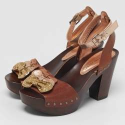 مملوكة مسبقًا Marc by Marc Jacobs Size 37.5 Brown/Gold Leather Ankle Strap Sandals