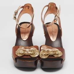 مملوكة مسبقًا Marc by Marc Jacobs Size 37.5 Brown/Gold Leather Ankle Strap Sandals