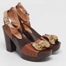 مملوكة مسبقًا Marc by Marc Jacobs Size 37.5 Brown/Gold Leather Ankle Strap Sandals