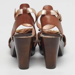 مملوكة مسبقًا Marc by Marc Jacobs Size 37.5 Brown/Gold Leather Ankle Strap Sandals